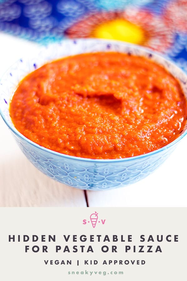 hidden veg sauce for picky eaters in blue and white bowl