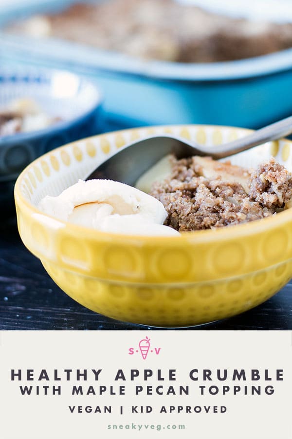 apple crumble and ice cream in yellow bowl