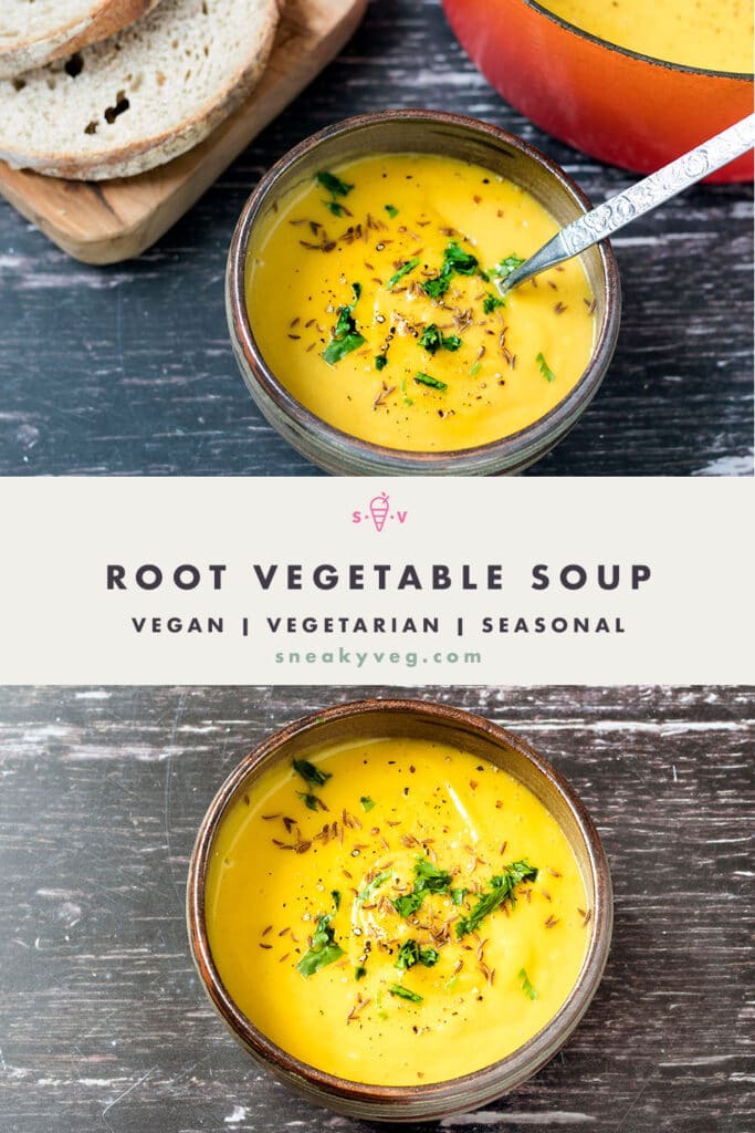 Two shots of root vegetable soup