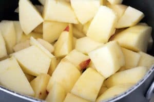 apple cooking in pan