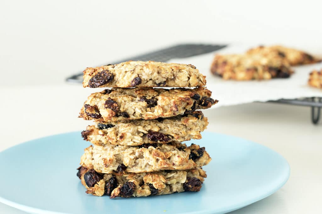 Stack of oat, almond and banana cookies