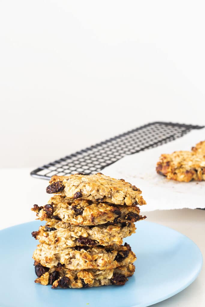 Stack of oat, almond and banana cookies