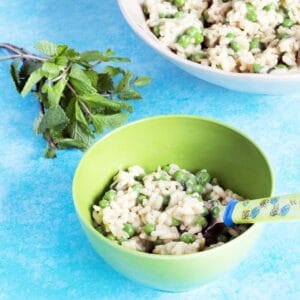 pea and mint risotto in bowls