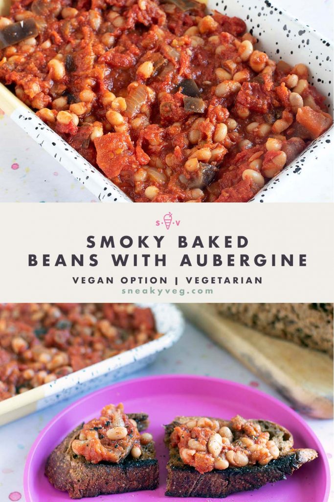 two separate photos of smoky baked beans