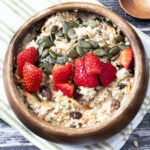 carrot cake overnight oats with strawberries and seeds