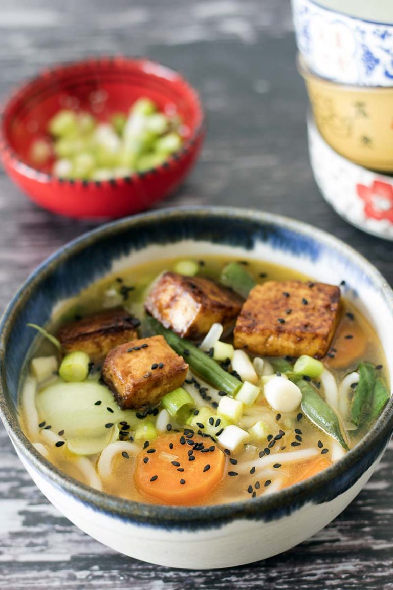 Vegan miso udon noodle soup Sneaky Veg