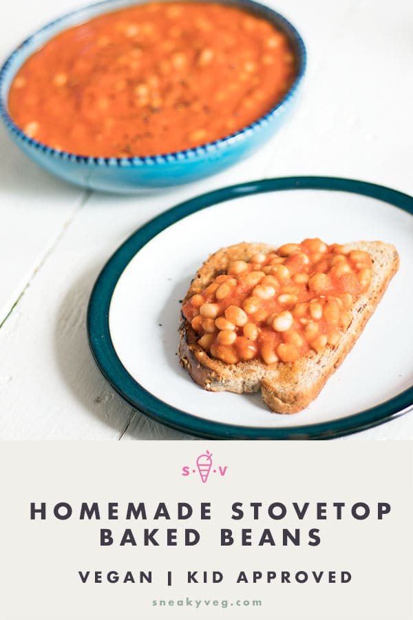 stovetop baked beans in bowl and on toast by sneaky veg