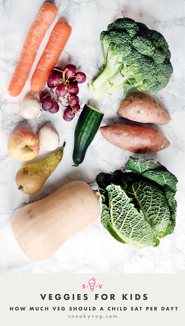 ten portions of fruit and veg on white background