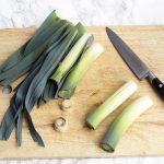 leeks on chopping board