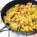 close up of vegan vegetable paella