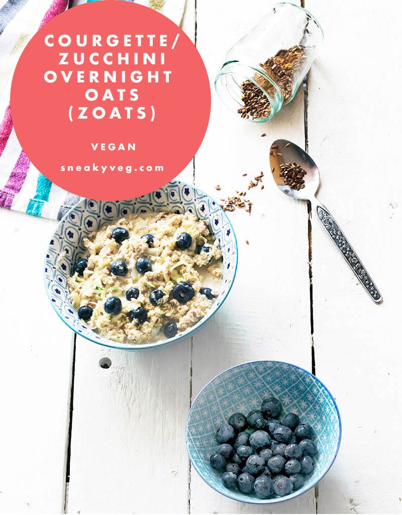 zucchini overnight oats in bowl with blueberries