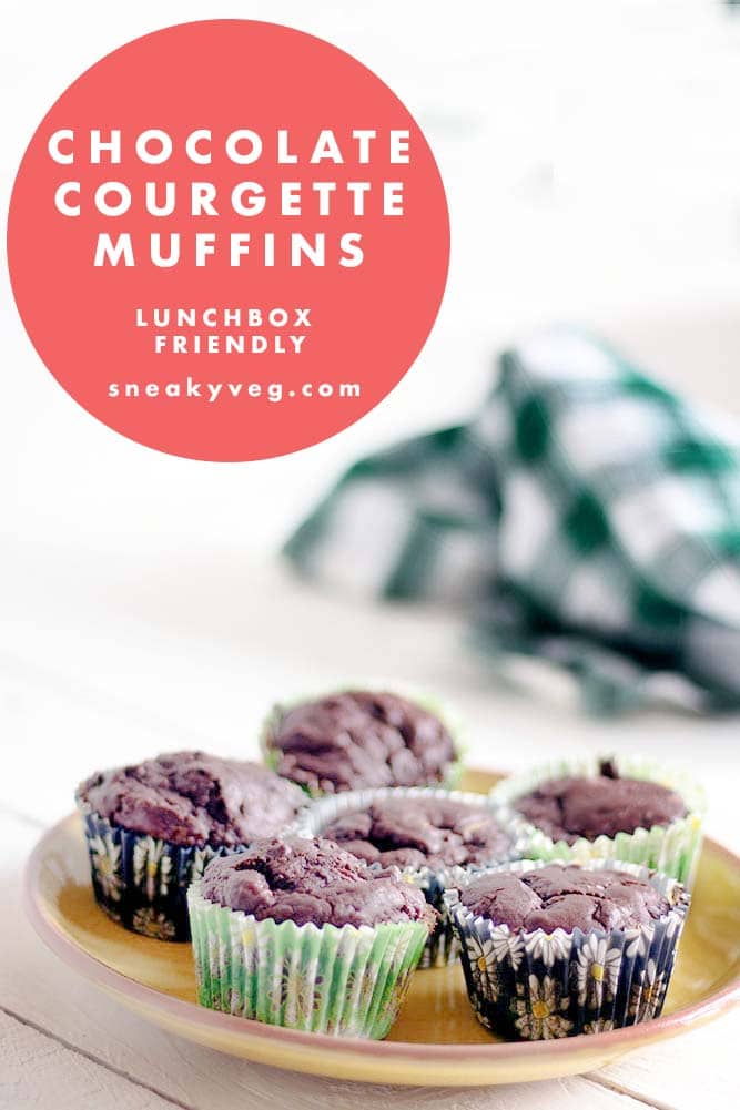 chocolate and courgette muffins on yellow plate