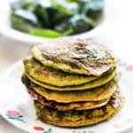 stack of sweet potato, spinach and ricotta pancakes on plate