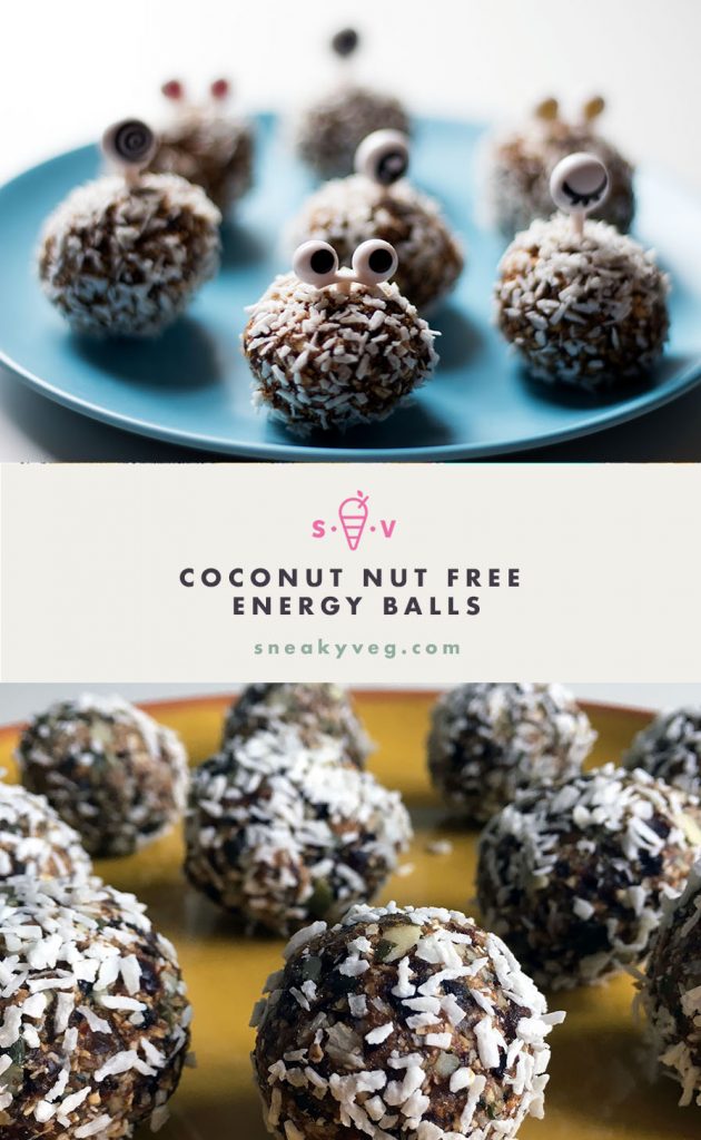 nut free energy balls made into little monsters with bento pick ees