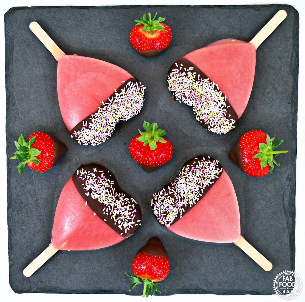 Strawberry, banana and custard ice lollies by Fab Food For All