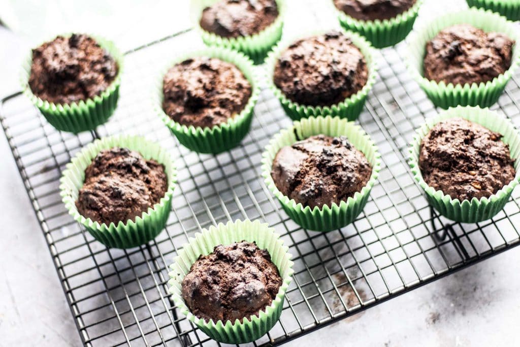 chocolate kale muffins on cooling rack