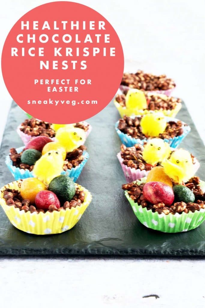 chocolate rice krispie nests on slate plate