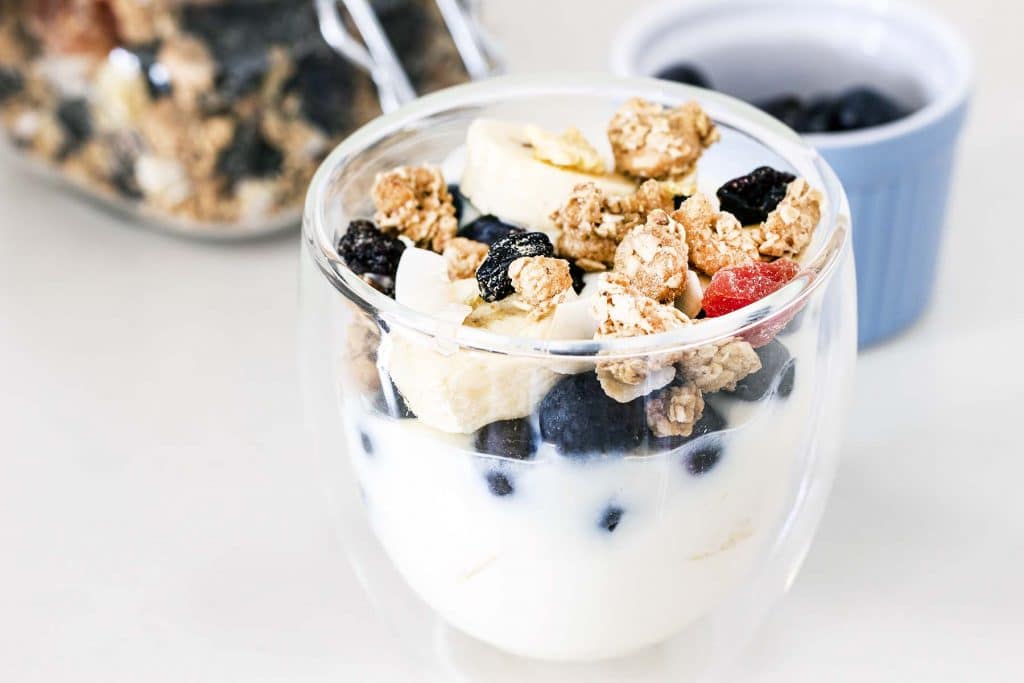 breakfast parfait in glass