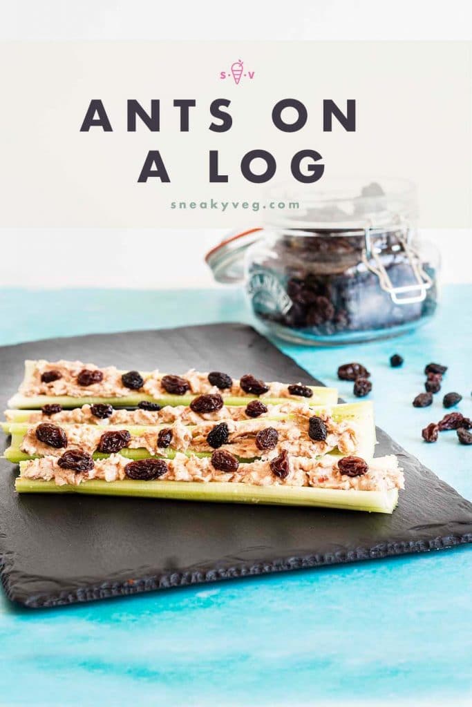 celery spread with peanut butter and raisins - ants on a log