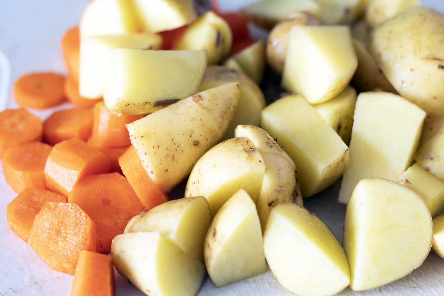 chopped potatoes and carrots