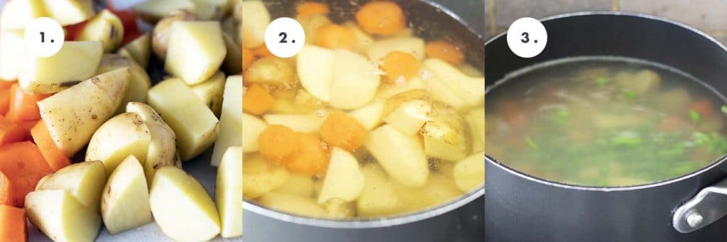 stages 1-3 of cooking mixed veg curry