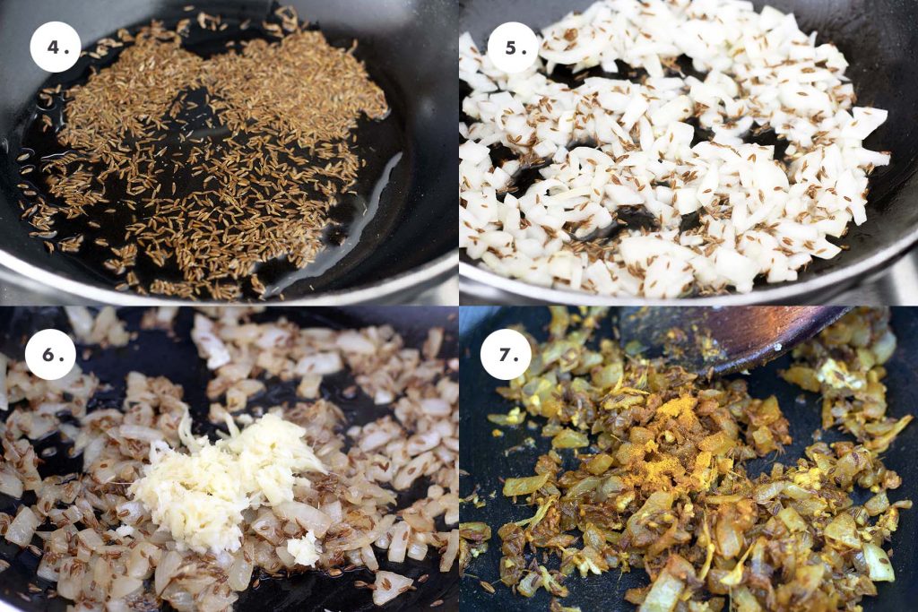 stages 4-7 of cooking mixed veg curry