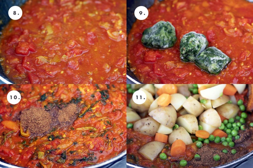 stages 8-11 of cooking mixed veg curry