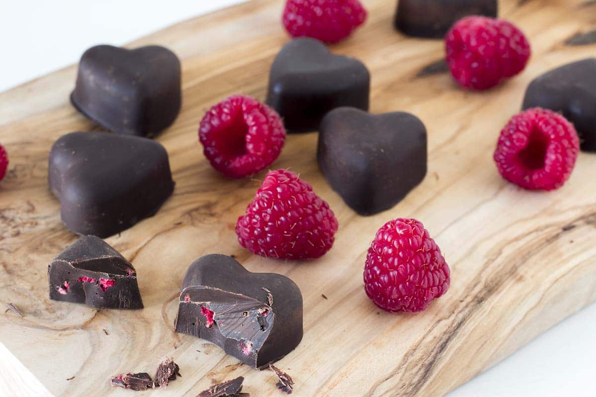Two ingredient chocolate raspberry hearts