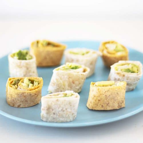 Tortilla pinwheels with avocado, hummus and lettuce Sneaky Veg