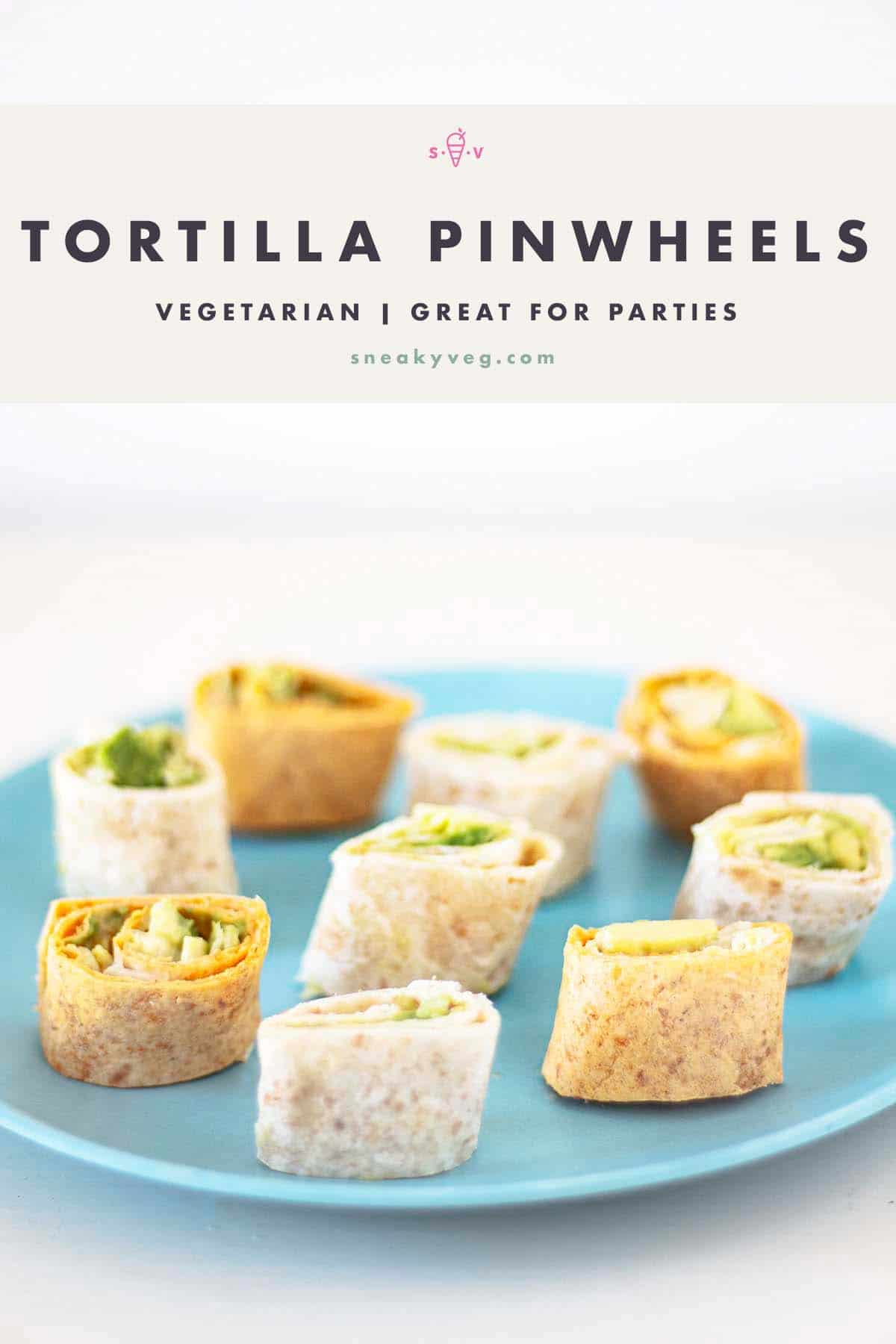 tortilla pinwheels made with mini wraps on blue plate