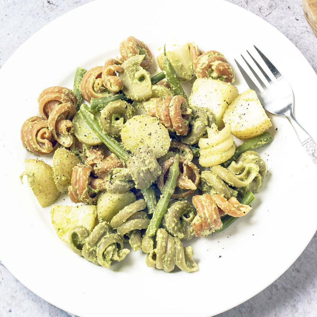 Broccoli pesto pasta with green beans and new potatoes Sneaky Veg
