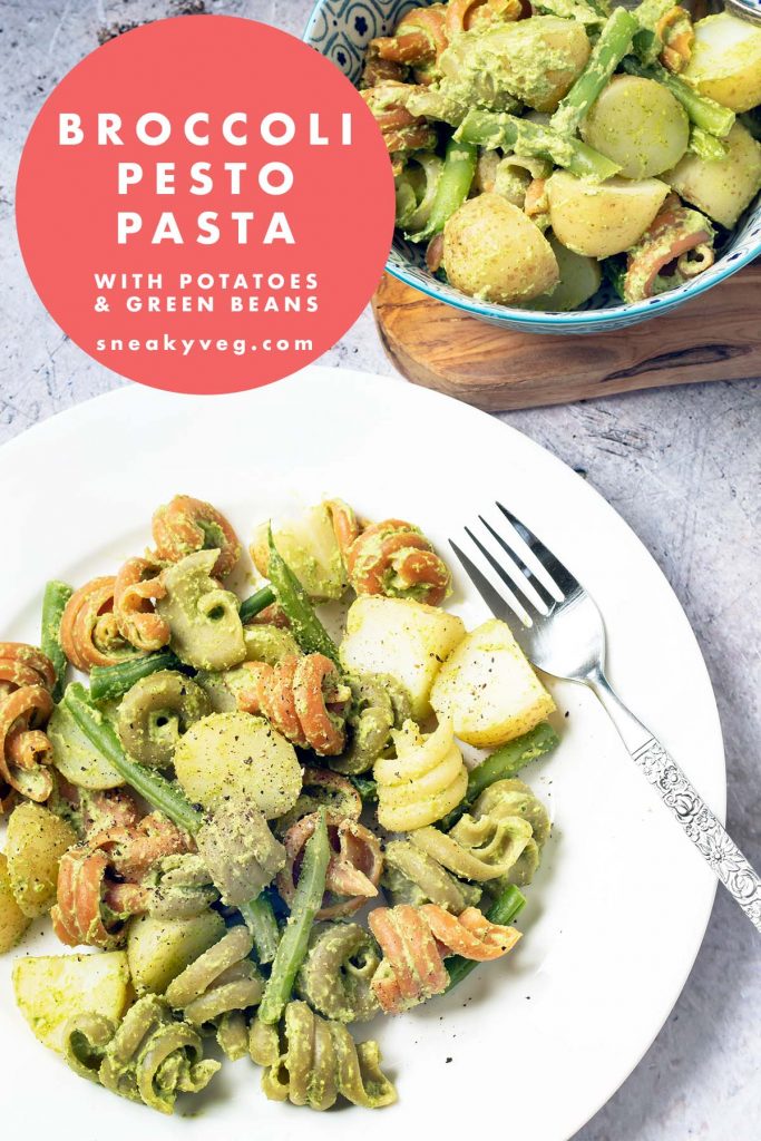 broccoli pesto with pasta, new potatoes and green beans