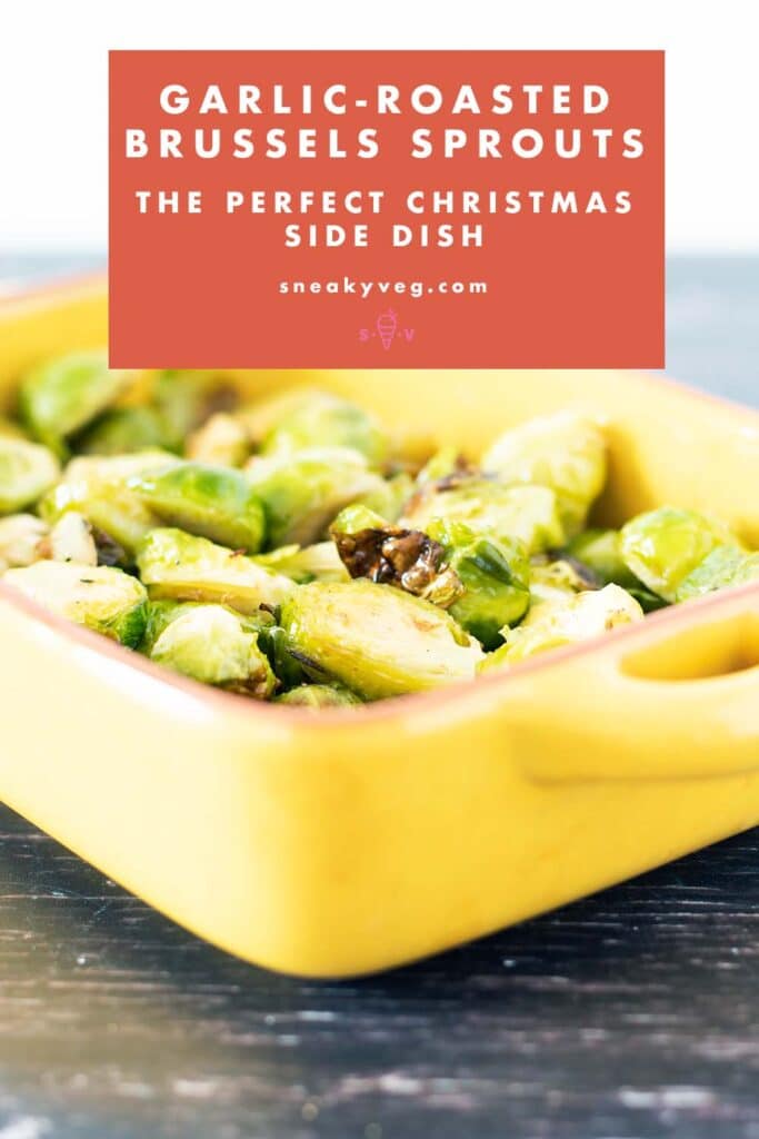 roasted brussels sprouts in yellow baking dish