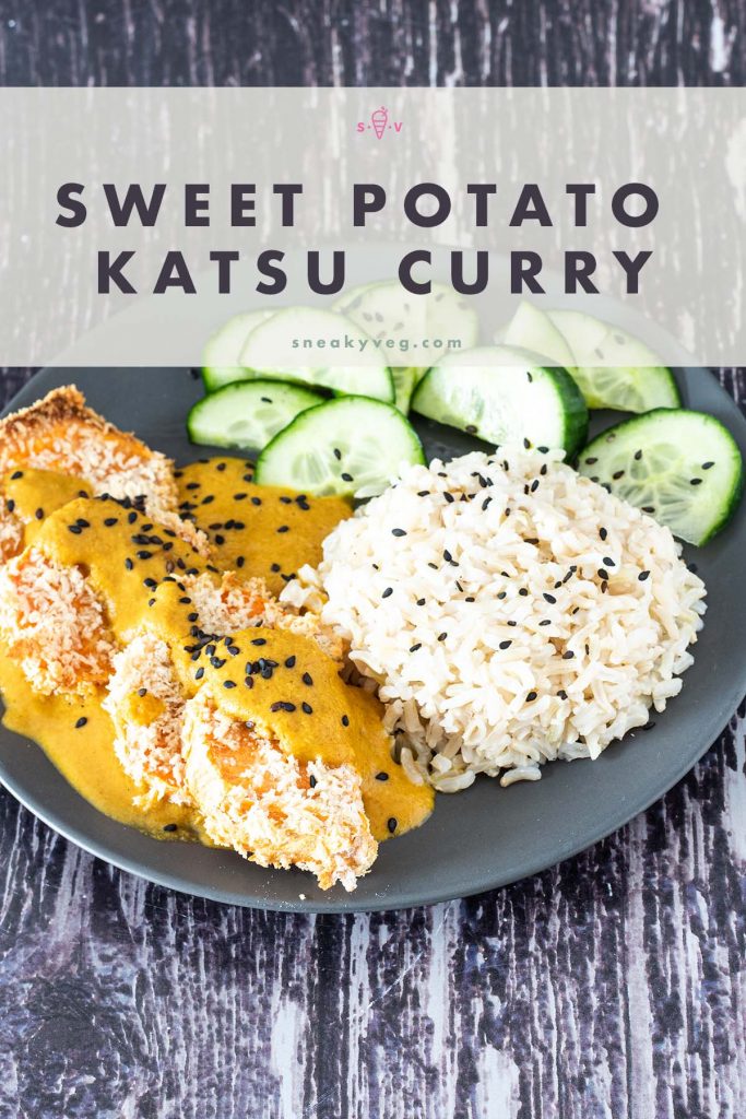 sweet potato katsu curry with rice and cucumber
