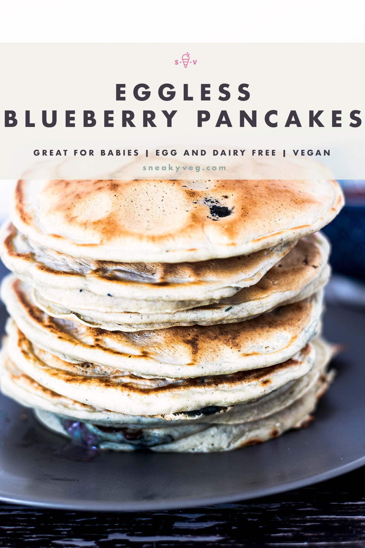 stack of eggless blueberry pancakes