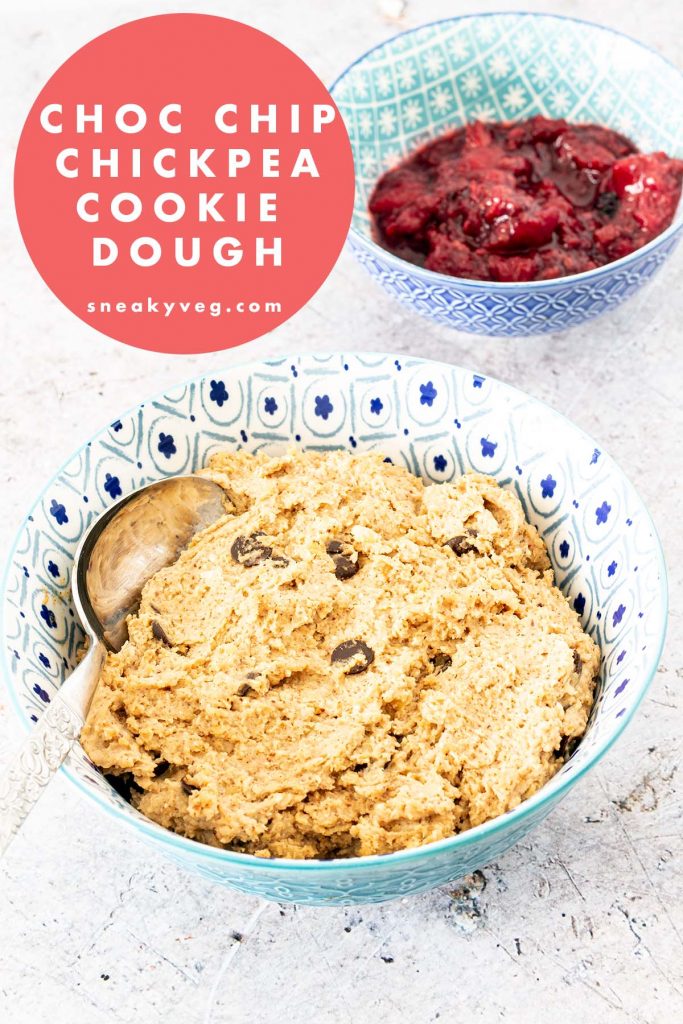 chickpea cookie dough in bowl with berries
