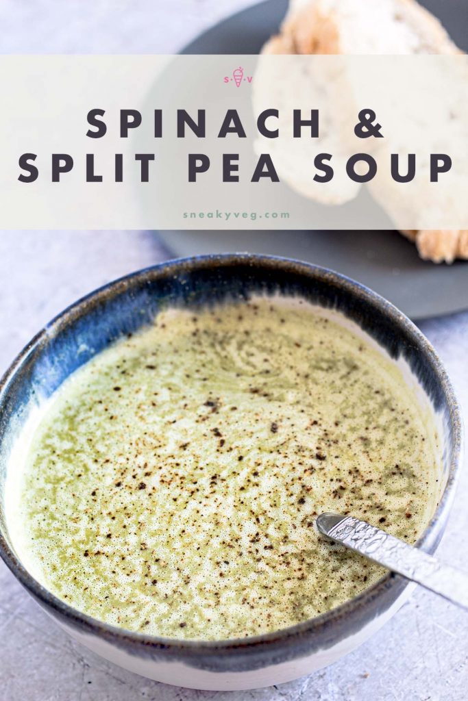 split pea soup in bowl with toast