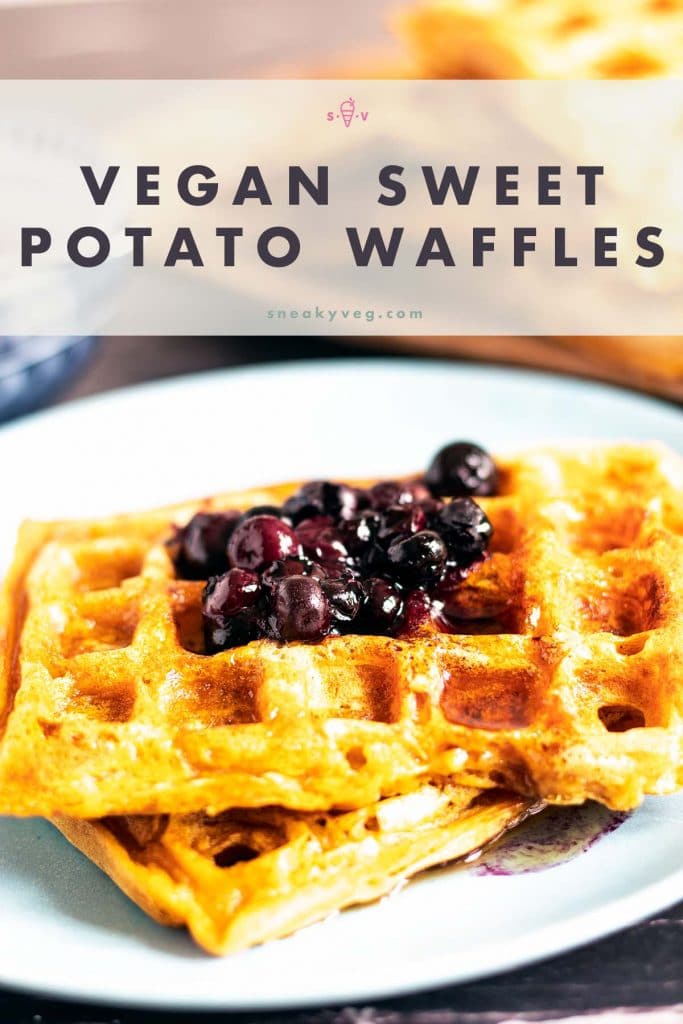 vegan sweet potato waffles with blueberries