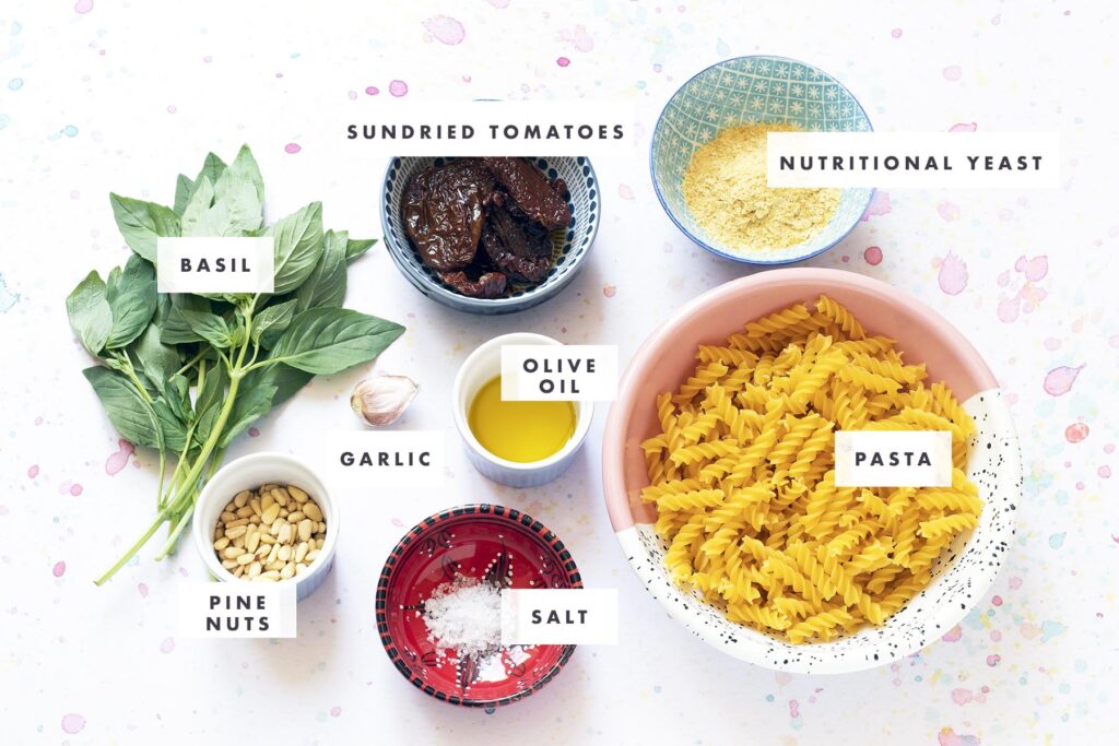 ingredients for sundried tomato pasta pesto