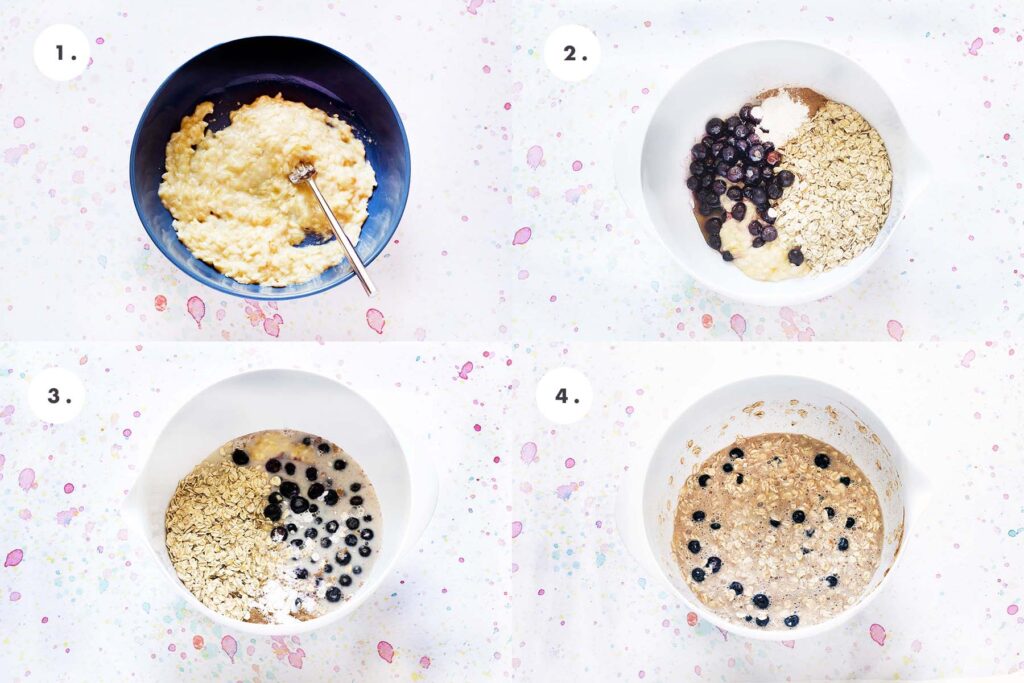 stages for making blueberry baked oats