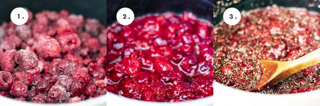 raspberries and chia seeds in saucepan