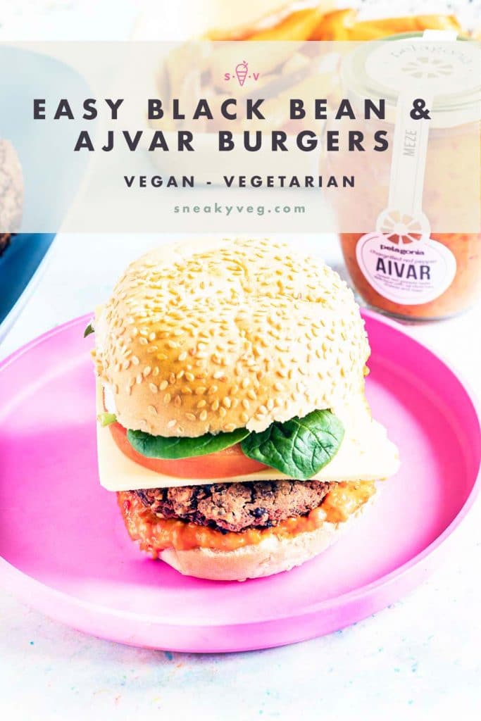 black bean burger with aivar on pink plate with wedges in background