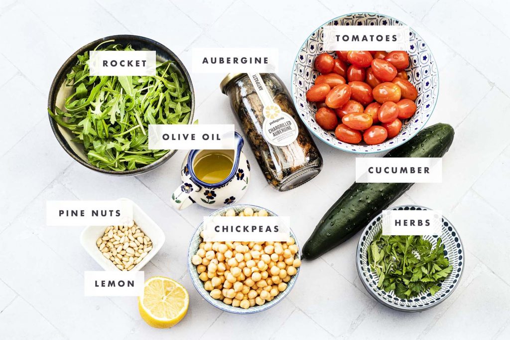 ingredients for grilled aubergine salad